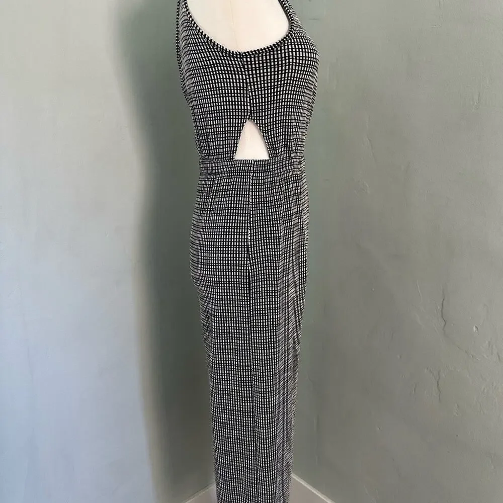 Caution to the Wind Jumper, Black, White, Cutouts, Wrap, Stretch, Checkered, S